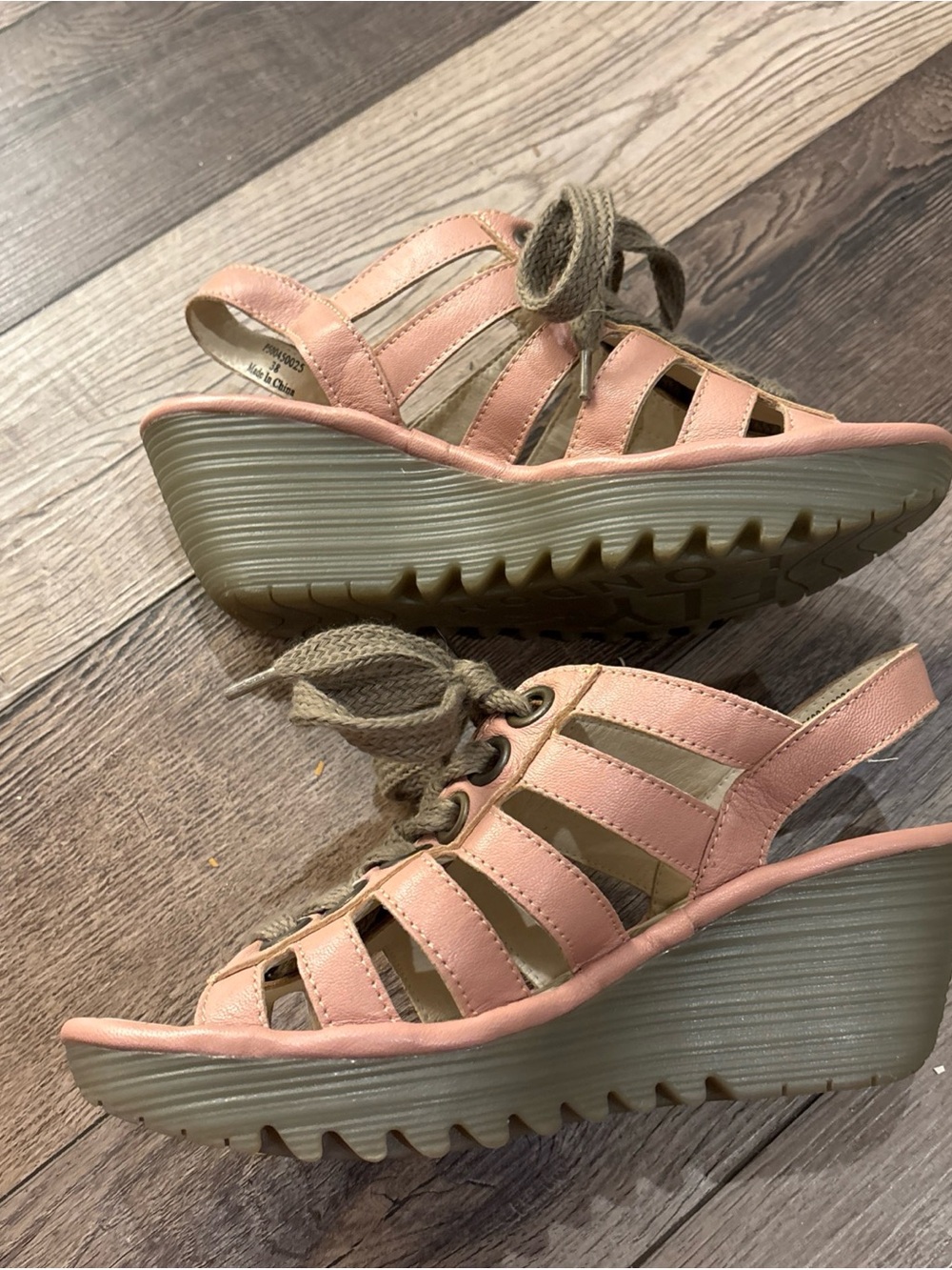 FLY London Women’s Pink Leather Strappy Lace-Up Sandals EU 38 US 7.5